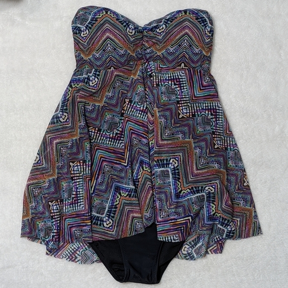 Profile by Gottex Skyline Tapestry Sante Fe Bandeau Fly Away Tankini Top US 8 - Picture 6 of 12